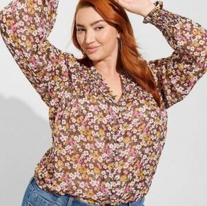 0X - TORRID • Crinkle Chiffon Smocked Blouson Sleeve Blouse